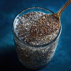 Chia seeds in glass of water