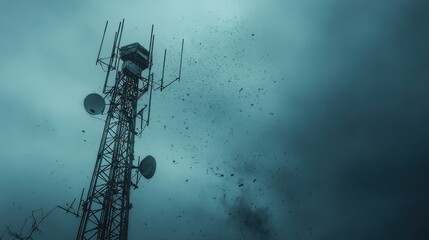 A tower with a lot of birds flying around it