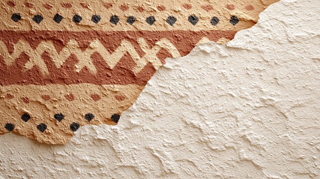 Painted Mud Wall Featuring Tribal Pattern and Rough Textures in Earthy Tones
