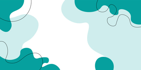 Abstract green background of doodle shapes, lines on white background with blank space in center for text. Minimalist wavy background.