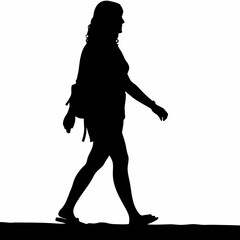 Woman walking calmly, full-body black silhouette
