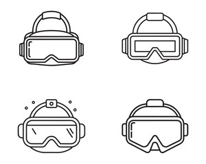 Virtual Reality Headset Icons Collection representing immersive digital experience and futuristic technology for gaming and simulations outline style