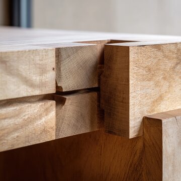 Close-up of light-colored wood joinery