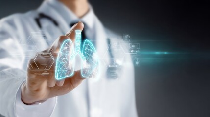 Medical innovation doctor analyzing lungs in a digital environment healthcare technology futuristic viewpoint