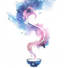 Watercolor swirling smoke rising from a bowl