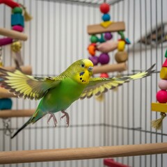 Playful Budgerigar Flying Cage