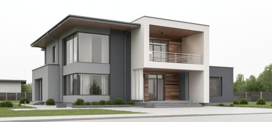 Fototapeta premium The modern house with stylish facade and inviting entrance design.