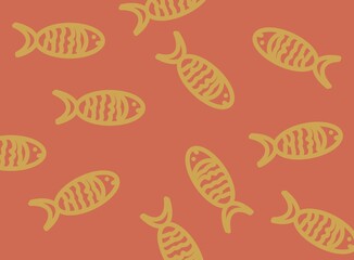 Golden Fish Pattern on Coral Background