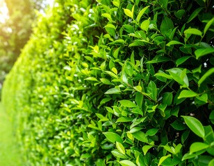 Lush green hedge in sunlight