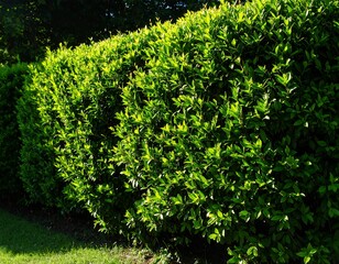 Lush green hedges in sunlight