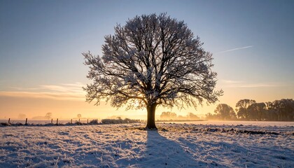 Frosted tree at golden hour