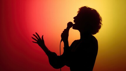 The silhouette of a singer passionately performing against a colorful backdrop