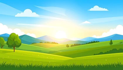 Lush green hills at sunrise