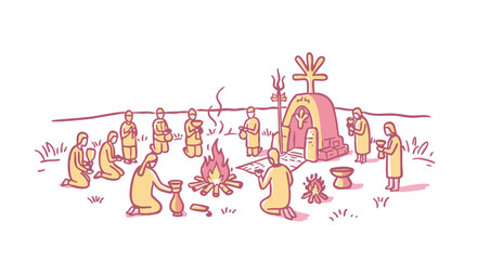 An illustration of a ceremony or ritual taking place.