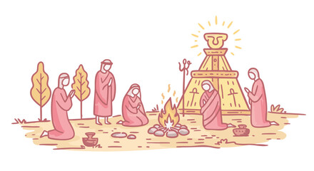 A sacred gathering of people engaged in a religious ceremony.