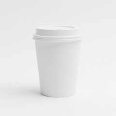 Blank white paper cup with lid on white background
