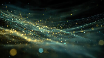 A black background with gold and blue lights