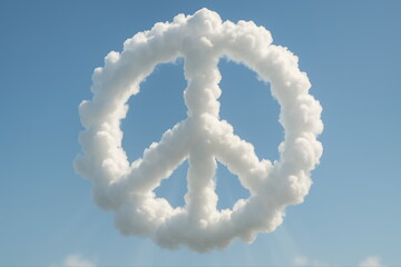 Fototapeta premium Peace Sign Formed by Fluffy White Clouds Against Clear Blue Sky for Tranquil Skyward Design and Environmental Awareness Themes