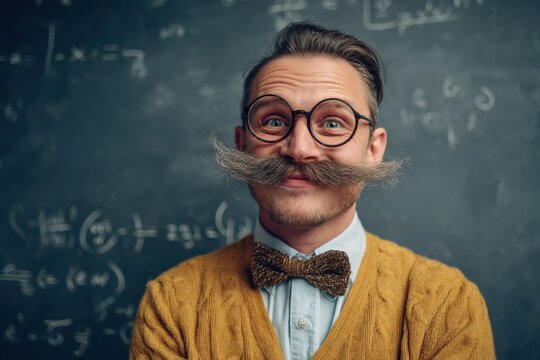 Math Genius With Funny Mustache Proudly Shares His Solutions to Universe's Riddles