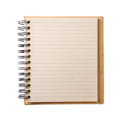 Open spiral notebook with lined pages isolated on transparent background