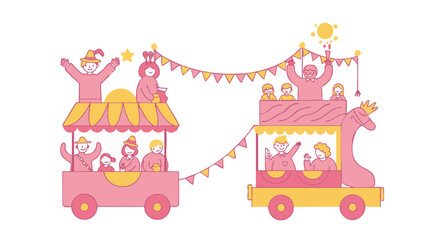 Illustration of festive parade with joyful people on the float.