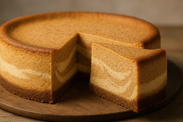 Pumpkin Spice Cheesecake with Rich Creamy Texture on Rustic Wooden Table Reflecting Warm Autumn and Holiday Vibes