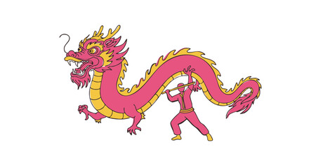 An illustration of a person holding a dragon.