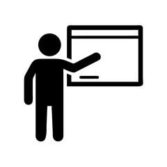 man with tablet,Business person pointing at board during presentation or training on white background vector icon illustration