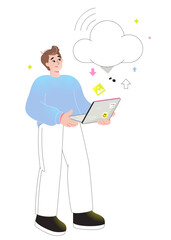 Man uploads data to the cloud