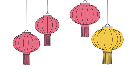 Colorful Paper Lanterns Hanging and creating a festive atmosphere. 