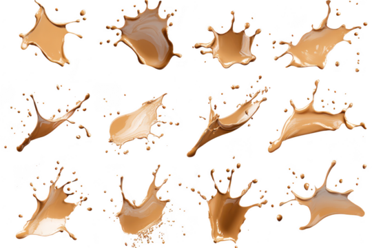 Dynamic liquid splashes captured in motion isolated on transparent background