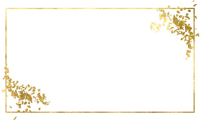 Gold Foil Frame gold splatter frames glitter,Gold stroke on transparent background.Shiny gold glitter.Pieces flakes of gold.Elegant rectangle gold frame. Decorative square gold border design elements.