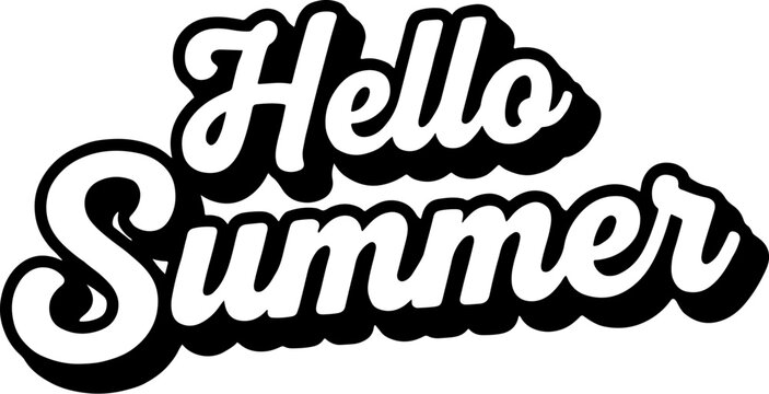 Vector art of hello summer text graphic in a retro script font