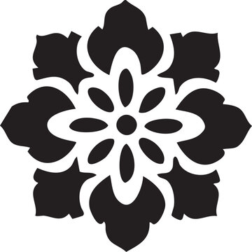 Folk Flower EPS Vector &ndash; Bold Linocut-Inspired Floral Clipart, Scandinavian Folk Art Bloom, Black Silhouette Flower for Crafting, Cricut, Laser Cut, Boho Decor