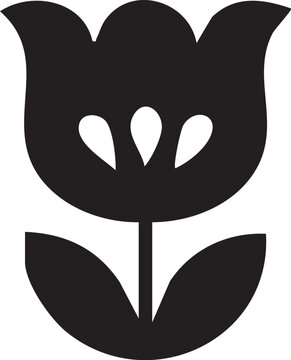 Folk Flower EPS Vector &ndash; Bold Linocut-Inspired Floral Clipart, Scandinavian Folk Art Bloom, Black Silhouette Flower for Crafting, Cricut, Laser Cut, Boho Decor