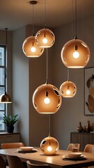 Modern Dining Room with Pendant Lights in Cozy Ambiance