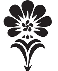 Folk Flower EPS Vector – Bold Linocut-Inspired Floral Clipart, Scandinavian Folk Art Bloom, Black Silhouette Flower for Crafting, Cricut, Laser Cut, Boho Decor