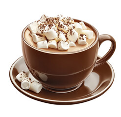 Delicious cup of hot chocolate or cocoa with whipped cream and marshmallows delightful drink transparent