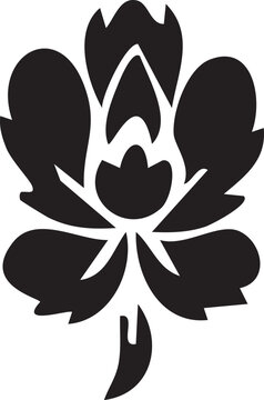 Folk Flower EPS Vector &ndash; Bold Linocut-Inspired Floral Clipart, Scandinavian Folk Art Bloom, Black Silhouette Flower for Crafting, Cricut, Laser Cut, Boho Decor