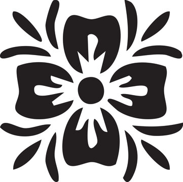 Folk Flower EPS Vector &ndash; Bold Linocut-Inspired Floral Clipart, Scandinavian Folk Art Bloom, Black Silhouette Flower for Crafting, Cricut, Laser Cut, Boho Decor