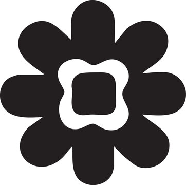 Folk Flower EPS Vector &ndash; Bold Linocut-Inspired Floral Clipart, Scandinavian Folk Art Bloom, Black Silhouette Flower for Crafting, Cricut, Laser Cut, Boho Decor