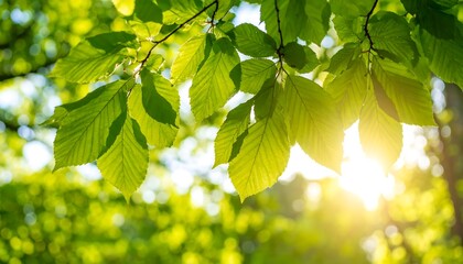Lush green leaves bathed in sunlight