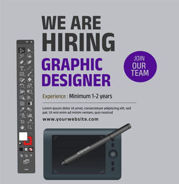 job vacancy poster vector illustration with tool bar. hiring creative people. graphic designer wanted