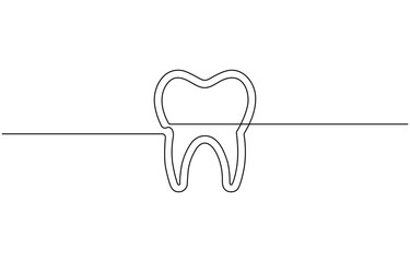One Continuous Line Drawing of Tooth Whitening, Tooth continuous one line drawing. Dental symbol.