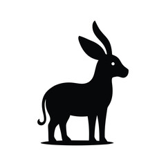 Obraz premium Black donkey silhouette standing profile isolated on white background silhouette