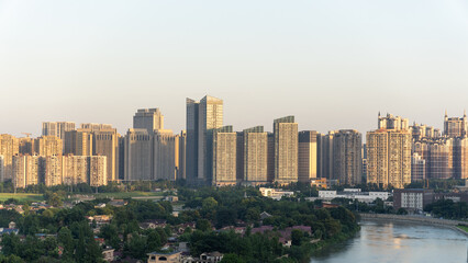 downtown at sunset