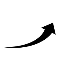 Black Curved Arrow Pointing Upward Long Direction Symbol on transparent background PNG