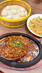 Series of dim sum, Chinese fried rice, and mapo tofu, a typical southern Chinese cuisine famous in throughout Asia. Food photography
