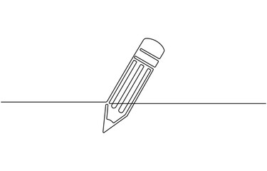 One continuous line drawing of pen pencil vector illustration. Ballpoint for study and education,  line drawing isolated on white background.
