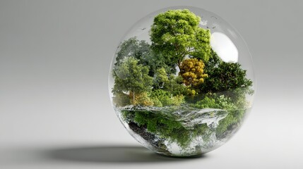 A miniature ecosystem captured in a glass sphere showcasing vibrant greenery.